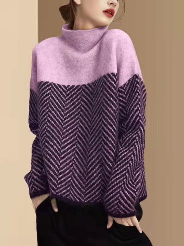 Emilia | Damen Zweifarbiger Strickpullover mit Musterdesign