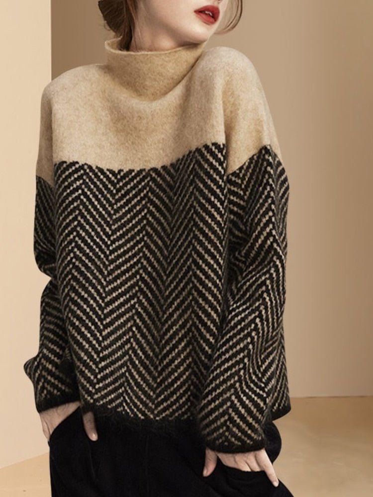 Emilia | Damen Zweifarbiger Strickpullover mit Musterdesign