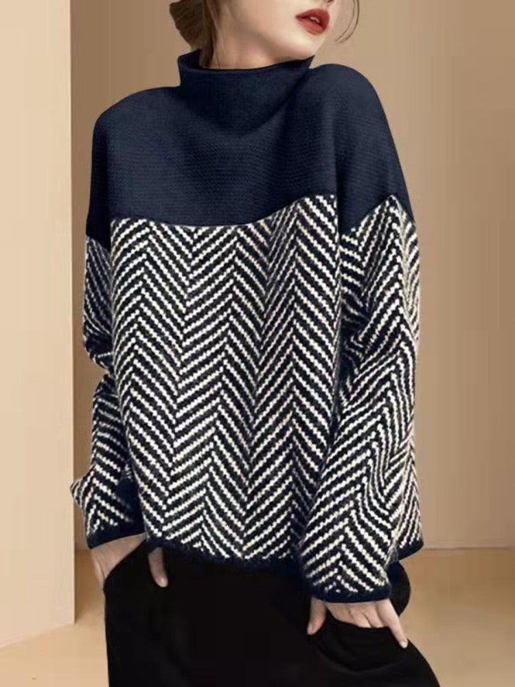 Emilia | Damen Zweifarbiger Strickpullover mit Musterdesign