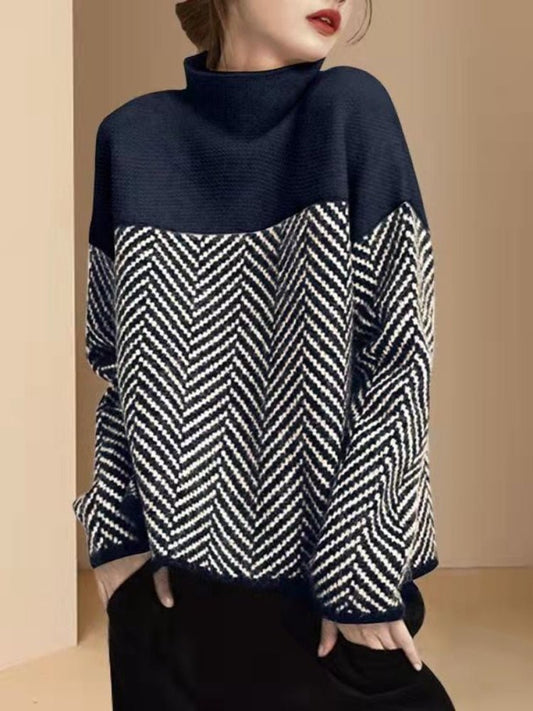 Emilia | Damen Zweifarbiger Strickpullover mit Musterdesign