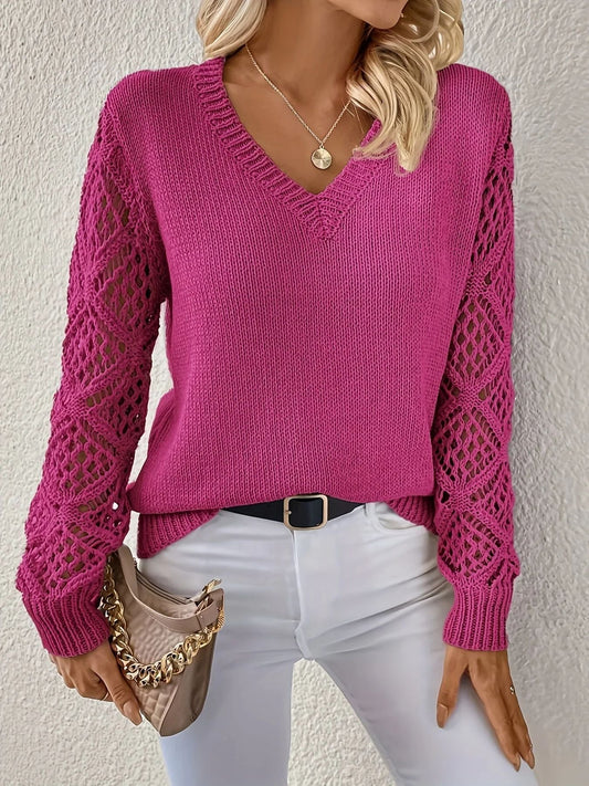 Johanna | Damen Strickpullover mit V-Ausschnitt und Spitze