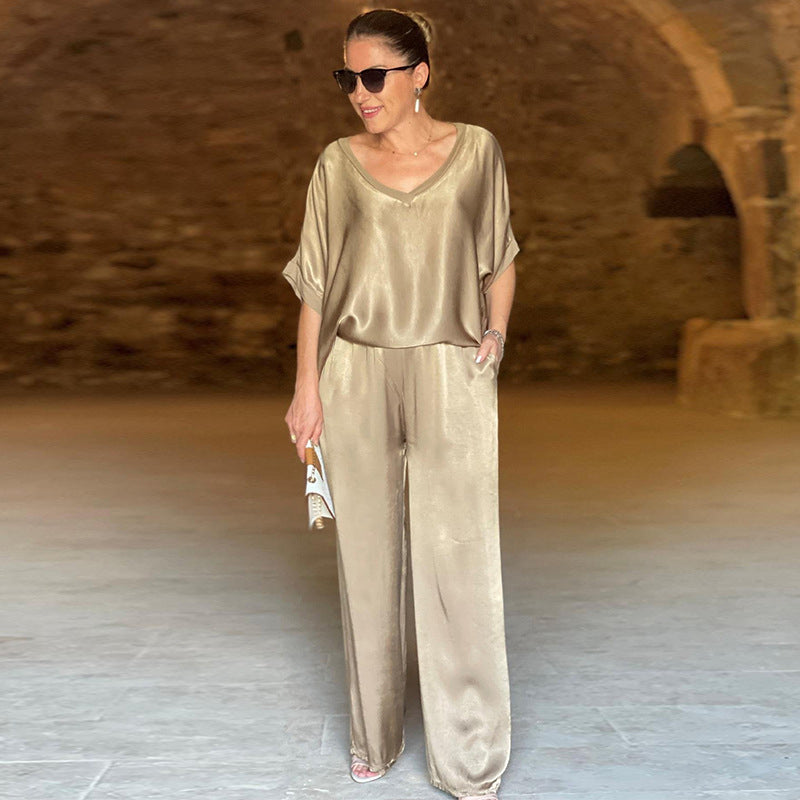 Rita | Damen Eleganter Lockerer Satin Jumpsuit