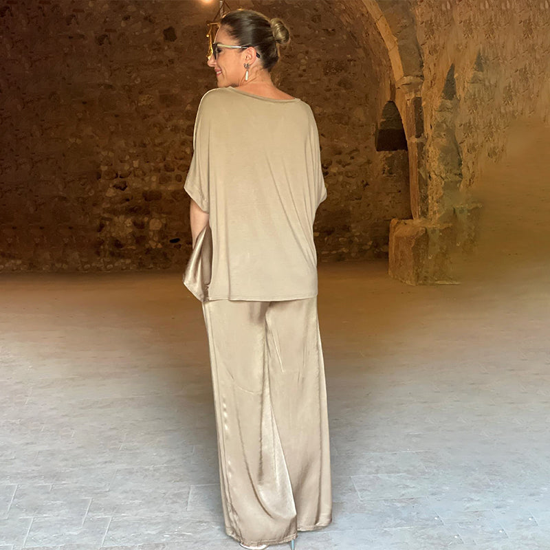 Rita | Damen Eleganter Lockerer Satin Jumpsuit