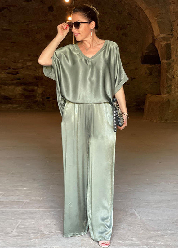 Rita | Damen Eleganter Lockerer Satin Jumpsuit