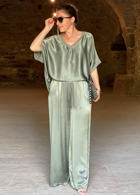 Rita | Damen Eleganter Lockerer Satin Jumpsuit