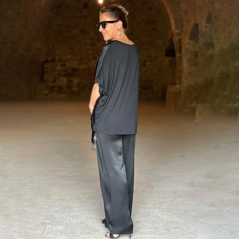Rita | Damen Eleganter Lockerer Satin Jumpsuit