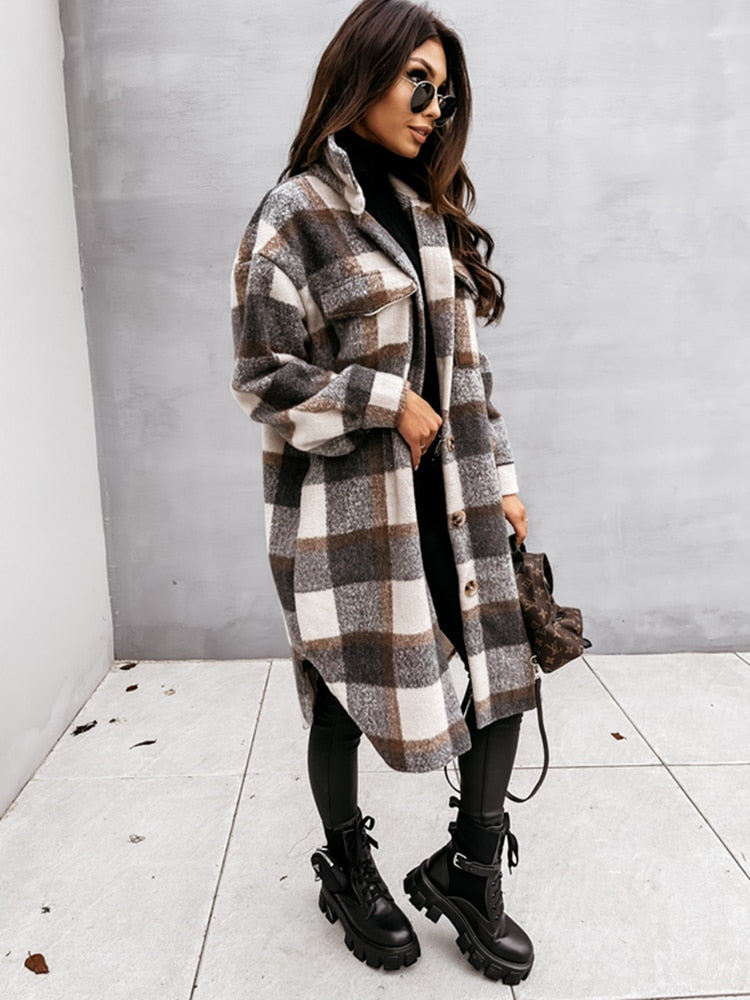 Tamara | Damen Winter Kariertes Jacke mit Lockerer Passform