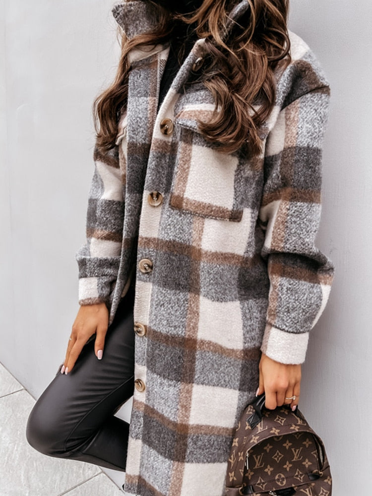 Tamara | Damen Winter Kariertes Jacke mit Lockerer Passform