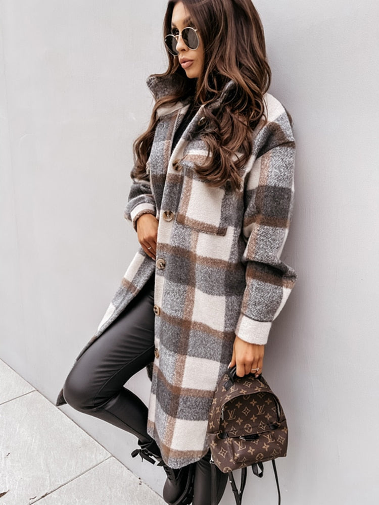 Tamara | Damen Winter Kariertes Jacke mit Lockerer Passform