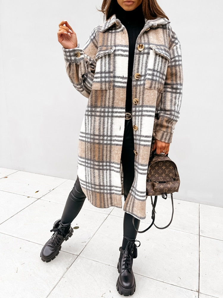 Tamara | Damen Winter Kariertes Jacke mit Lockerer Passform