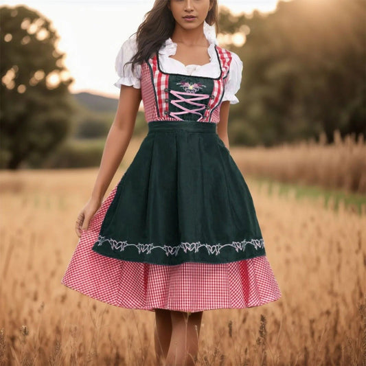 Angela | Damen Herbst Bayerisches Dirndlkleid mit Schürze