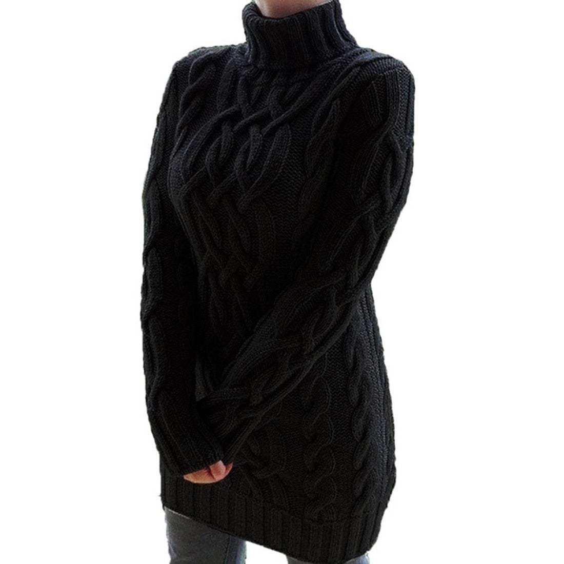 Edith | Damen Langer Zopfmuster Rollkragenpullover