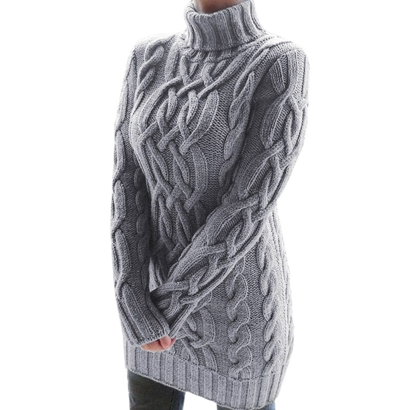 Edith | Damen Langer Zopfmuster Rollkragenpullover