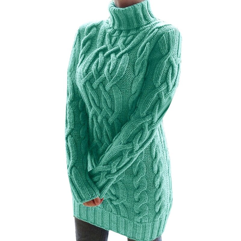 Edith | Damen Langer Zopfmuster Rollkragenpullover