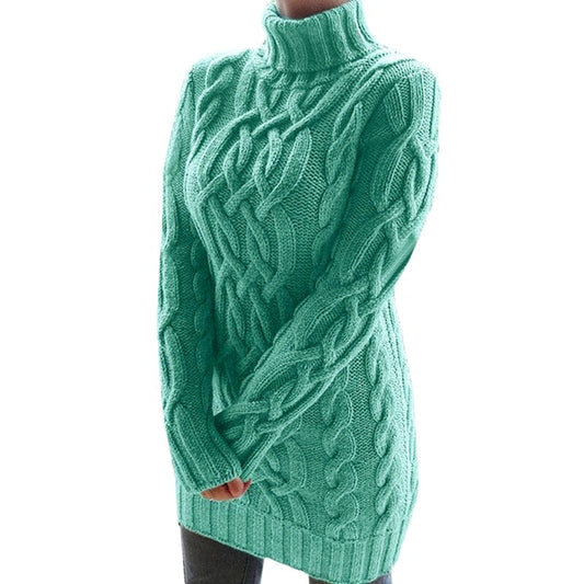 Edith | Damen Langer Zopfmuster Rollkragenpullover