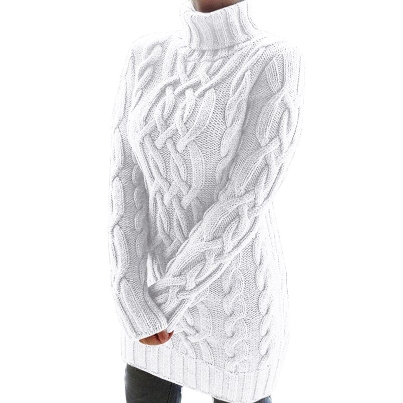 Edith | Damen Langer Zopfmuster Rollkragenpullover
