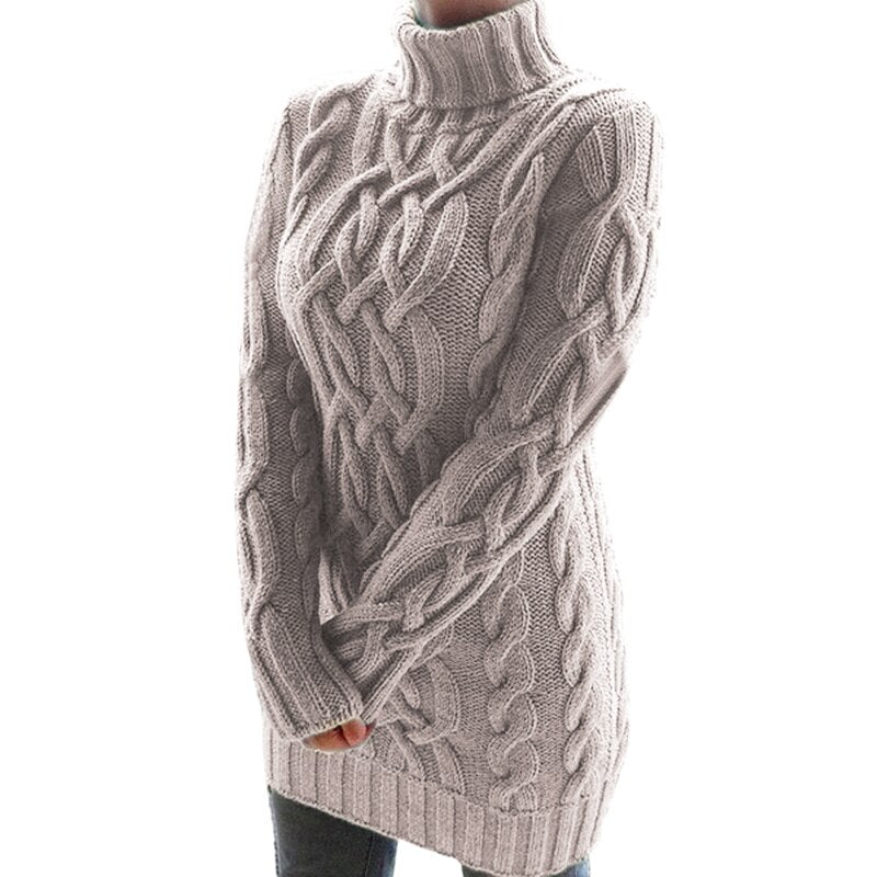 Edith | Damen Langer Zopfmuster Rollkragenpullover