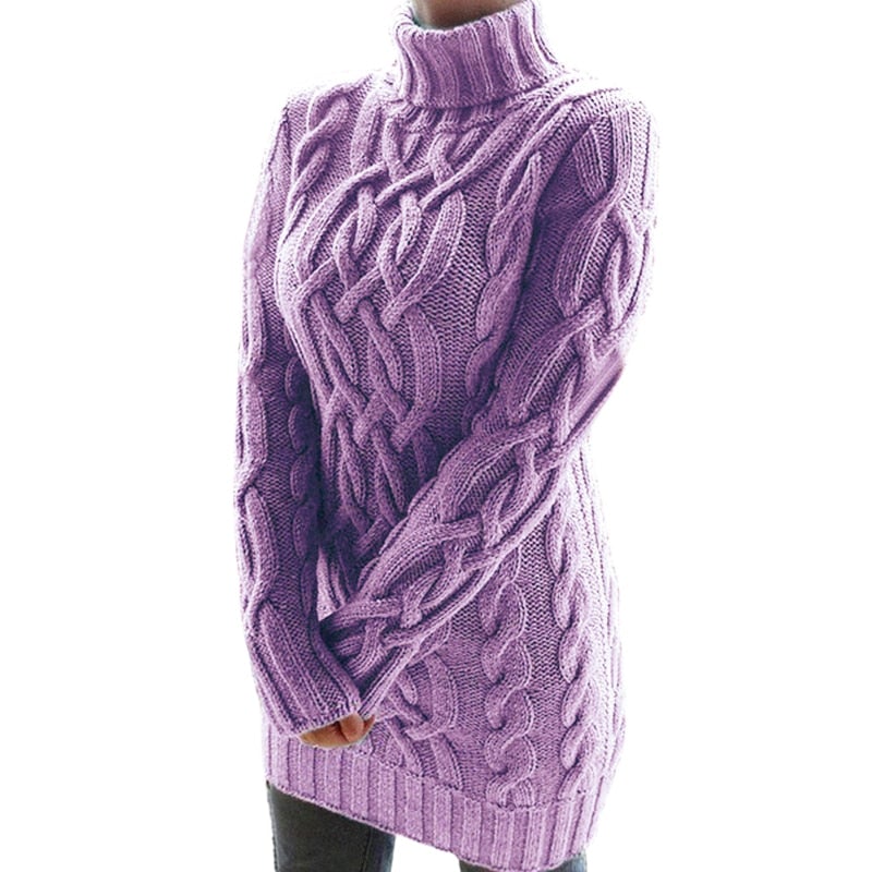 Edith | Damen Langer Zopfmuster Rollkragenpullover