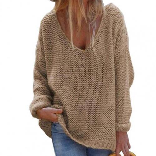 Beatrice | Damen Lockerer V Ausschnitt Strickpullover