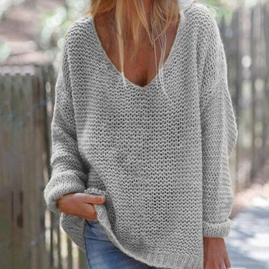 Beatrice | Damen Lockerer V Ausschnitt Strickpullover