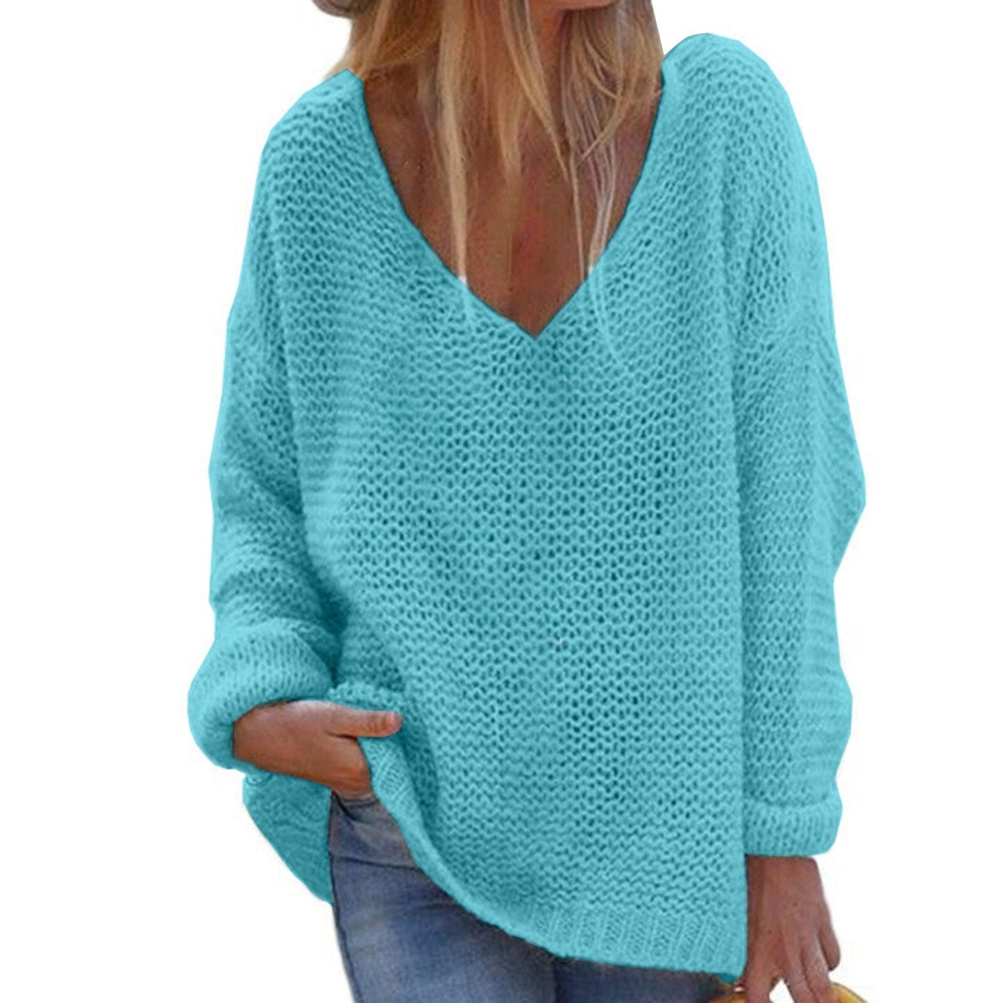 Beatrice | Damen Lockerer V Ausschnitt Strickpullover