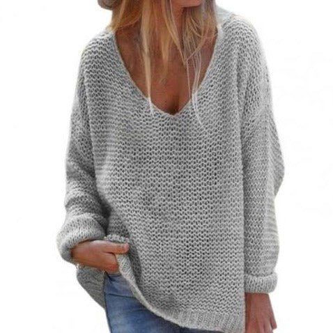 Beatrice | Damen Lockerer V Ausschnitt Strickpullover