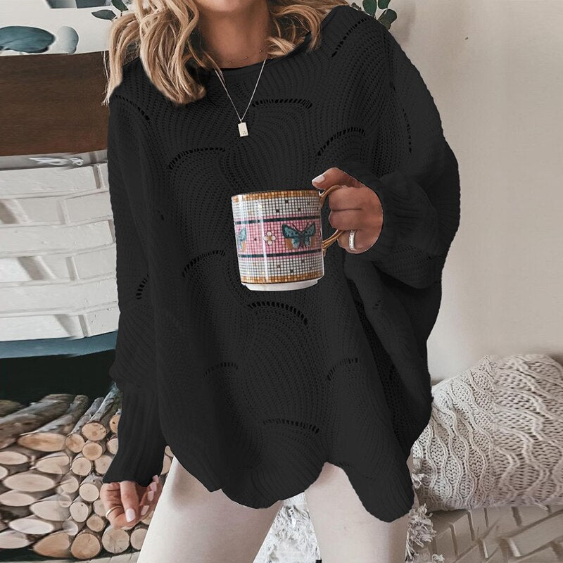 Bettina | Damen Locker Gestrickter Pullover mit Langarm
